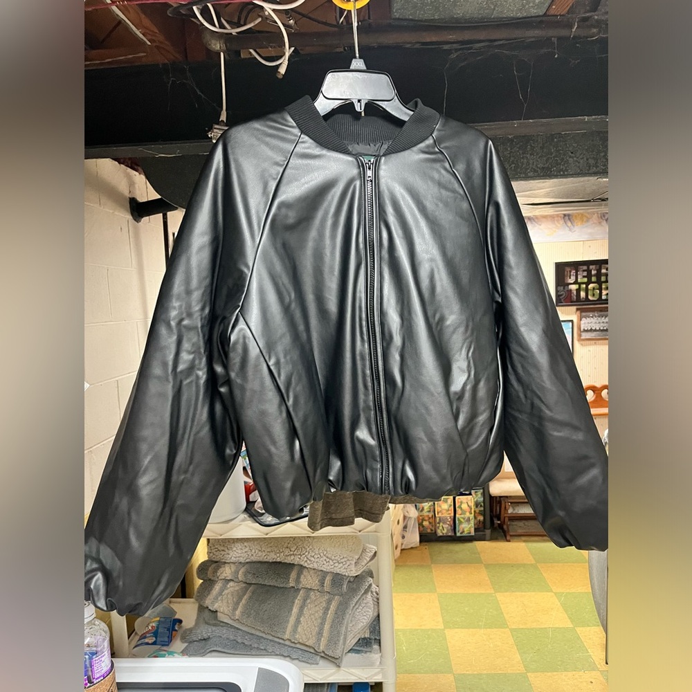 wild fable Black Faux Leather Bomber Jacket